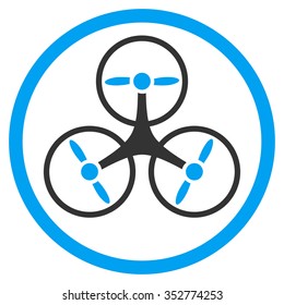 Tricopter vector icon. Style is bicolor flat circled symbol, blue and gray colors, rounded angles, white background.