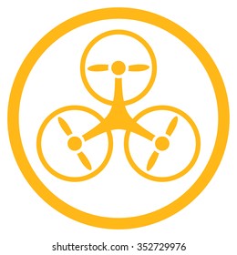 Tricopter vector icon. Style is flat circled symbol, yellow color, rounded angles, white background.