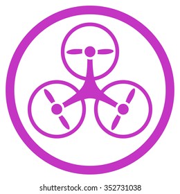 Tricopter vector icon. Style is flat circled symbol, violet color, rounded angles, white background.