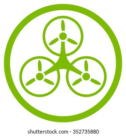 Tricopter vector icon. Style is flat circled symbol, eco green color, rounded angles, white background.