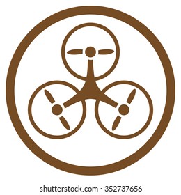 Tricopter vector icon. Style is flat circled symbol, brown color, rounded angles, white background.