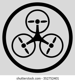 Tricopter vector icon. Style is flat circled symbol, black color, rounded angles, light gray background.