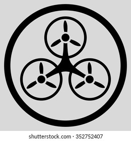 Tricopter vector icon. Style is flat circled symbol, black color, rounded angles, light gray background.