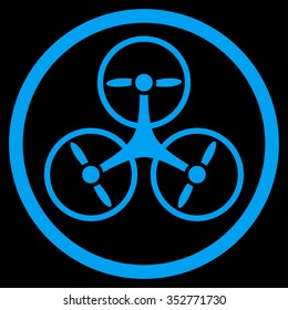 Tricopter vector icon. Style is flat circled symbol, blue color, rounded angles, black background.