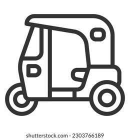 Tricycle, auto rickshaw  - icon, illustration on white background, outline style