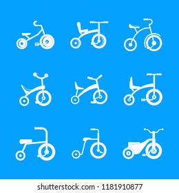 Tricycle bicycle bike wheel icons set. Simple illustration of 9 tricycle bicycle bike wheel vector icons for web