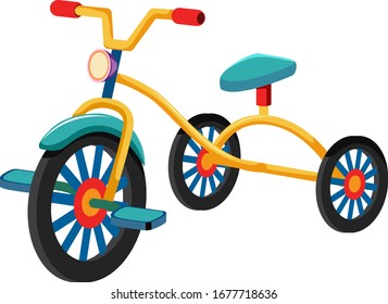 Tricycle with blue seat on white background illustration