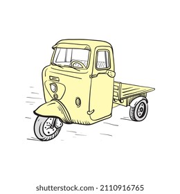 Tricycle car doodle. Hand drawn car vector.