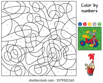 Tricycle. Color by numbers. Coloring book. Educational puzzle game for children. Cartoon vector illustration