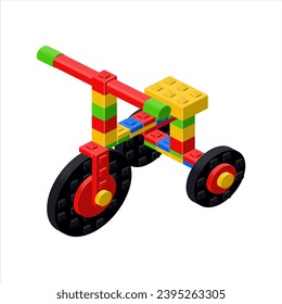 Tricycle colored bicycle in isometry. Vector illustration