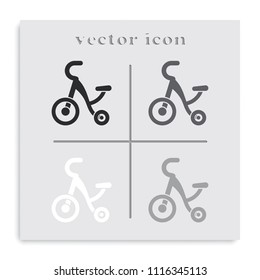 Tricycle flat black and white vector icon.