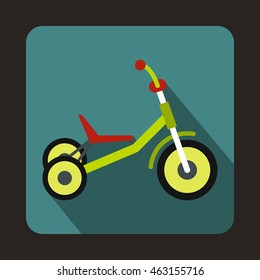Tricycle icon in flat style with long shadow. Transport symbol