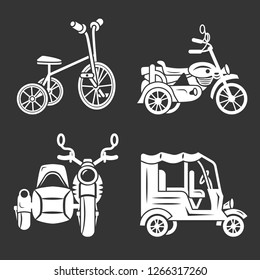 Tricycle icon set. Simple set of tricycle vector icons for web design on gray background