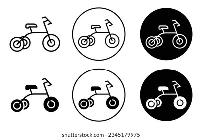 Tricycle icon set. small three wheel toy bicycle for kids. child bike flat line sign in black color. trike symbol.