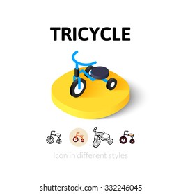 Tricycle icon, vector symbol in flat, outline and isometric style