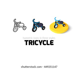 Tricycle icon, vector symbol in flat, outline and isometric style