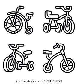 Tricycle icons set. Outline set of tricycle vector icons for web design isolated on white background