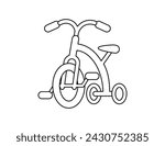 tricycle outline for coloring book template, children tricycle illustration for kid worksheet printable