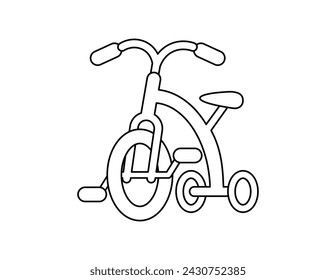 tricycle outline for coloring book template, children tricycle illustration for kid worksheet printable