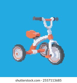 tricycle pixel art, vector illustration on isolated background.