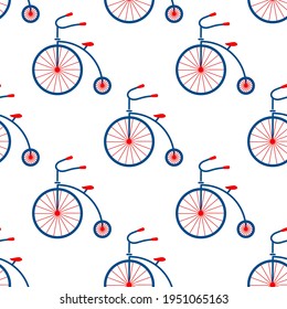 Tricycle seamless pattern. Flat black vector design. Textile, package, paper.