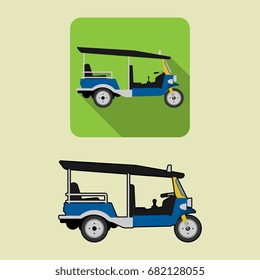 Tricycle vehicle auto exotic tuk tuk taxi, three wheels transport automobile. Vector illustration design.
