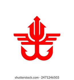 The trident anchor and wings are red