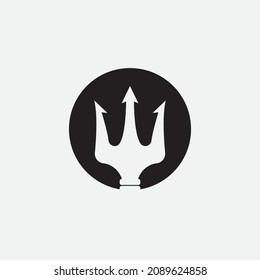 Trident with circle black background. Trident poseidon logo.