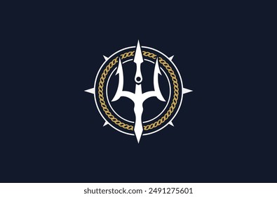 trident, compass, rope logo combination premium vector