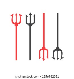 Trident devil flat. Neptune red vector trident 