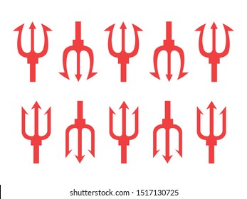 Trident devil flat. Neptune red vector trident
