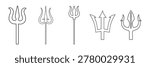 Trident and Devil Pitchfork Icon Set Vector with Mythology, Poseidon, Neptune, Triton, and Barbados Trident Symbols in Black Silhouette Style