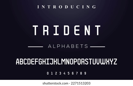 TRIDENT, Elegant alphabet letters font and number. Classic Lettering Minimal Fashion Designs. Typography modern serif fonts decorative vintage design concept. vector illustration