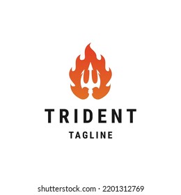 Trident of fire logo design template flat vector