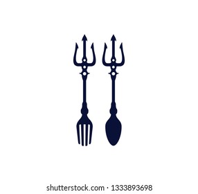 trident fork and spoon for food and drink restaurant vector icon logo design template
