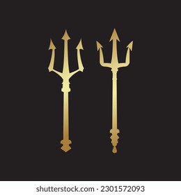 Trident gold set icon, logo isolated on black background svg
