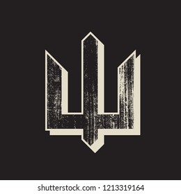 Trident grunge vector icon. Tryzub emblem. 