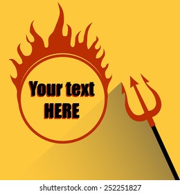 Trident with a Hell fire on a yellow background - vector