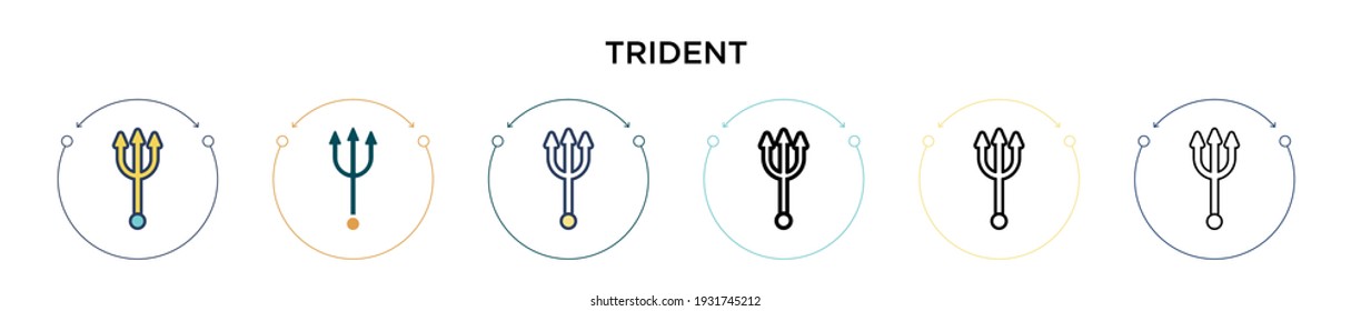 Trident icon in filled, thin line, outline and stroke style. Vector illustration of two colored and black trident vector icons designs can be used for mobile, ui, web