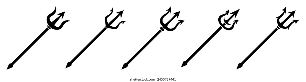 Trident icon. Set of Poseidon trident symbols in flat graphic design. Vector illustration