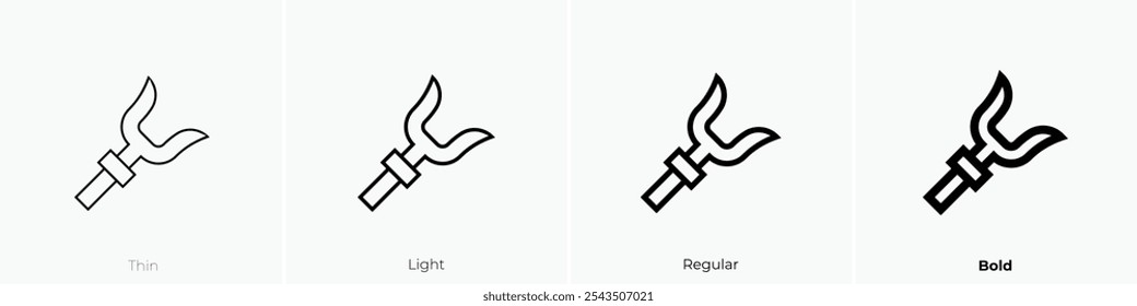 Dreizackensymbol. Dünnes, helles Design im regulären und kühlen Stil, einzeln auf weißem Hintergrund