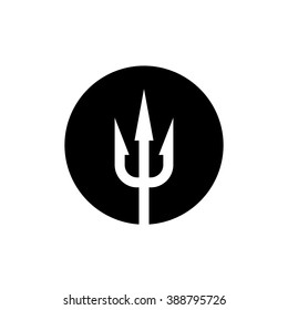 Trident icon. White on a black round background.