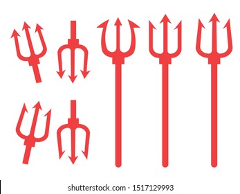 trident isolated. Trident devil flat. Neptune red vector trident
