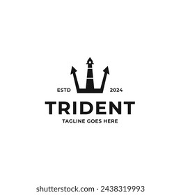 Trident Lighthouse Logo Design Concept Vector Illustration