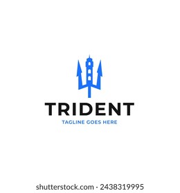 Trident Lighthouse Logo Design Concept Vector Illustration