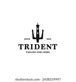 Trident Lighthouse Logo Design Concept Vector Illustration