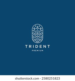 Trident with line art style logo icon design template flat vector