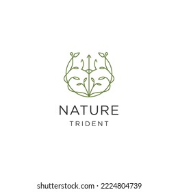 Trident line design with leaf flower style logo template flat vector illustration