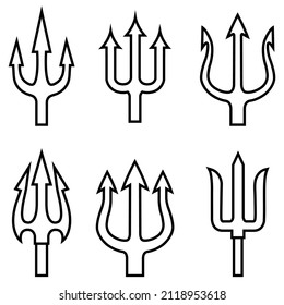 Trident line icon, vector outline logo isolated on white background