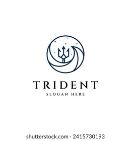 Trident line logo icon design template with waves element 